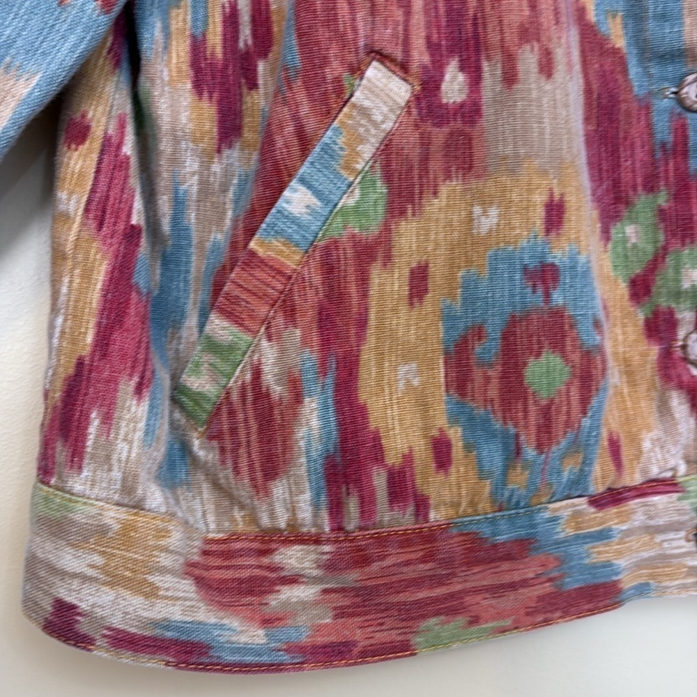 Coldwater Creek | Southwest Multicolor Abstract 100% Cotton Button Up Jacket L - Picture 7 of 17